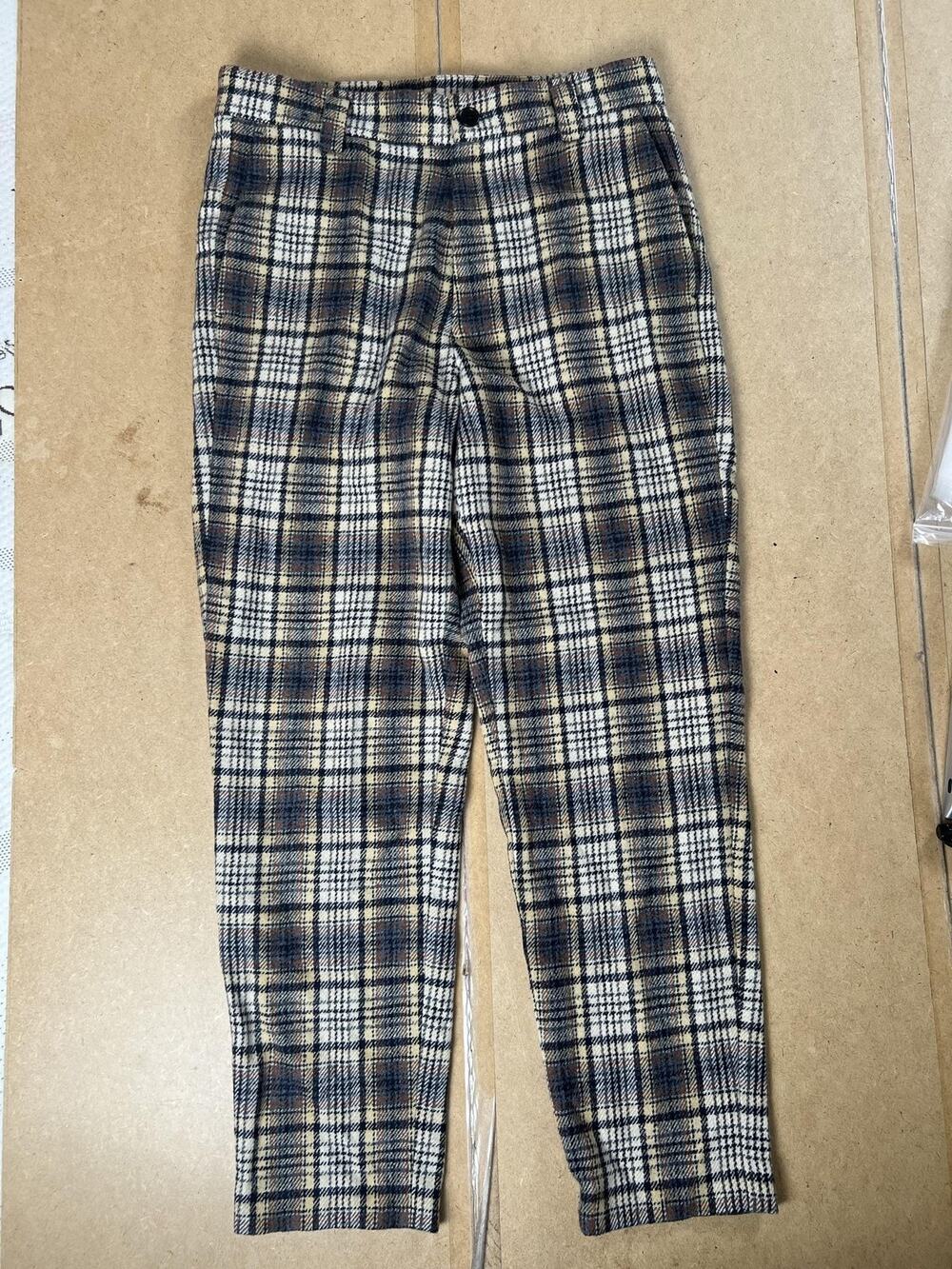 Sienna Pants Womens 12 Beige Plaid Ankle Wool Polyester Slim Lined Pockets Zip